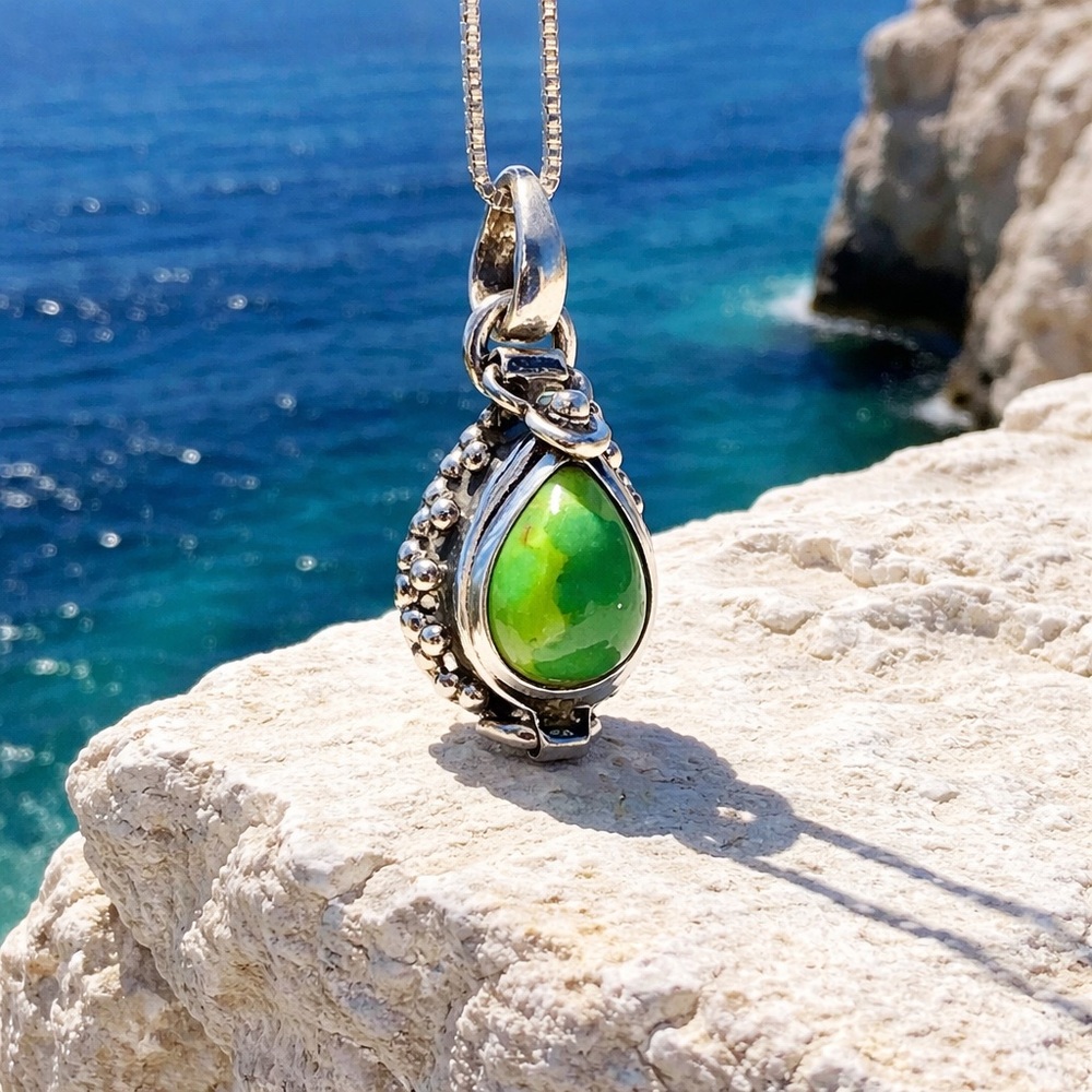 Green & Blue Mohave Turquoise Poison Pendant Necklace